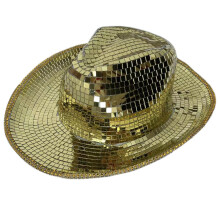 Sparkly Mirrored Cowboy Hat Reflective Disco Ball for-Gold