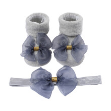 Bowknot Headband & Baby Bow Socks 3-12M Infant-Gray Mesh bow
