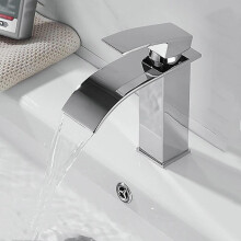 Waterfall Sink Faucet Stainless Steel Chrome Plated Waterfall Spout Single Hole Basin Mixer Tap