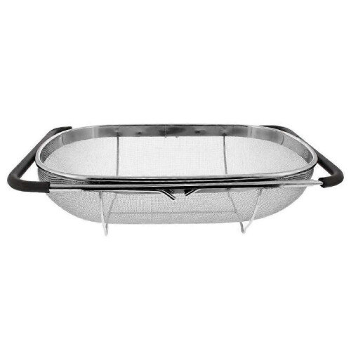 Stainless Steel Over-Sink Colander Expandable Fine Mesh Strainer with Rubber Grip