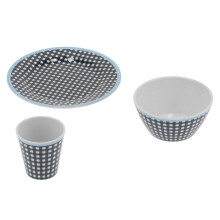 Dunkelblaues Gitter-Melamin-Geschirrset, Schale 500 ml, Teller 22,5 cm