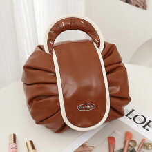 (Brown) Drawstring Cosmetic Bag, Nylon Travel Makeup Pouch, Small, Fashionable Portable Organizer, Multi Color, Universal Fit