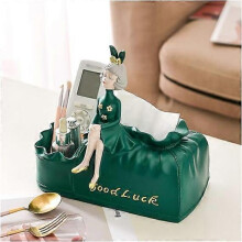 (green) Cute bunny girl countertop decorative ornaments paper holder, resin napkin storage box living room children's room housewarming gift