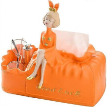 (orange) Cute bunny girl countertop decorative ornaments paper holder, resin napkin storage box living room children's room housewarming gift