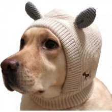(beige) Dog Knitted Hats,Dog Snood Warm Dog Ears Cover Noise Protection for Anxiety Relief & Calming Pet