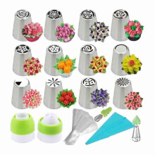 (B) 27PCS Russian Piping Tips Baking Supplies Set Stainless Steel Russian Piping Nozzles Cake Decorating Tips