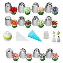 (C) 27PCS Russian Piping Tips Baking Supplies Set Stainless Steel Russian Piping Nozzles Cake Decorating Tips