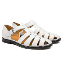 (White, 39) Men's Sport Sandals Closed Toe Outdoor Handmade Leather Sandal