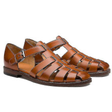 (Brown, 38) Men's Sport Sandals Closed Toe Outdoor Handmade Leather Sandal