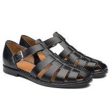 (Black, 38) Men's Sport Sandals Closed Toe Outdoor Handmade Leather Sandal