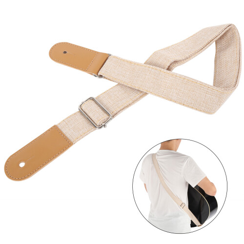 Sangle d'ukulélé beige, coton-lin, 85-135 cm 2