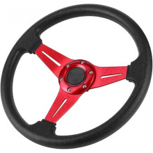 (Red) 350mm Deep Dish Steering Wheel, Sport Steering Wheel, Racing Steering Wheel For Car Universal Modified Accessory (red)