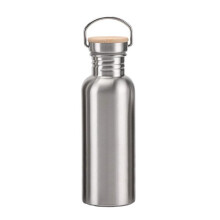 (1000ml Bamboo cover) Stainless Steel Water Bottle With Handle Uninsulated Single Walled For Sports