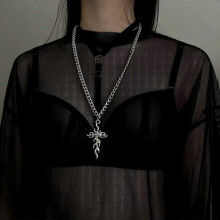 (Cross) Thorns Chain Link Necklace Unisex Flame Chain Necklace Gothic Punk Hip Hops