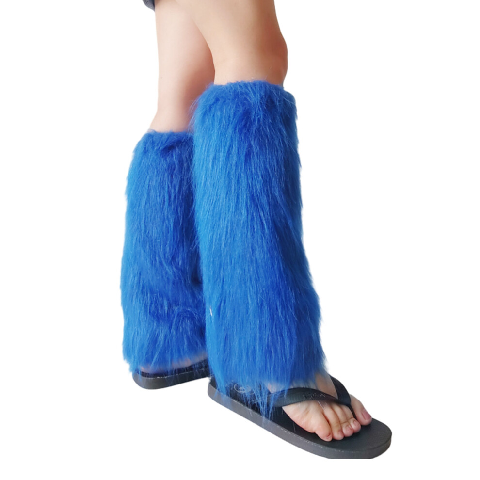 Blue Women Furs Leg Warmer Winter Furry Long Boot Cuffs-Royal