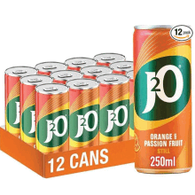 J2O Fruit Juice Orange and Passion Fruit, 250ml Cans (Pack of 12),