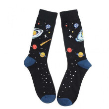 (Beige) Men Novelty Crew Socks Solar System Rocket Astronaut Planet Harajuku Hosiery
