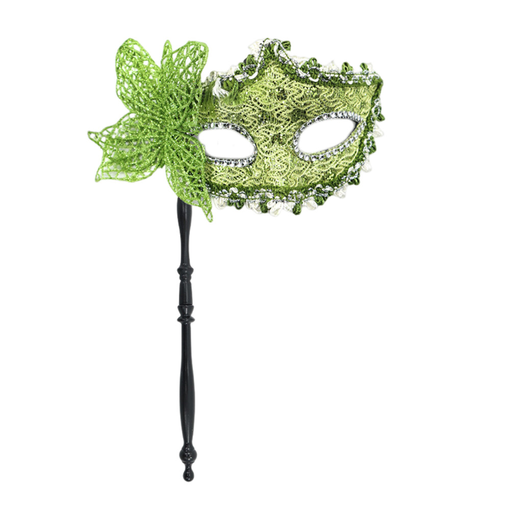 Masquerade Mask With Holding Stick For Women Butterfly-Green 7754000300341