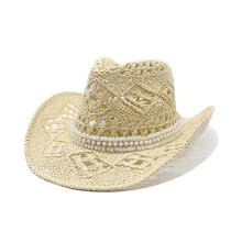 Elegant Hollowed Out Cowboy Hat for Summer Beach Party-Beige
