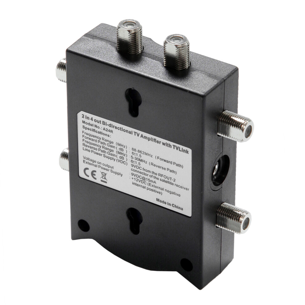 Bi-Directional Tv Amplifier 2 Inputs 4 Outputs 96Mm Black Indoor Signal Booster 4661358796302