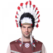 Indianer-Kopfschmuck mit Federn, buntes gefiedertes Halloween-Kostümzubehör, geeignet für die meisten Kinder und Erwachsene, weiße Federn