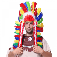 Federkopfschmuck Indianer-Stirnband für Kinder und Erwachsene Karneval Halloween Verkleidung Kostümzubehör Großes herabhängendes Band aus