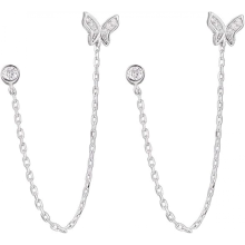 Pendientes de cadena de doble agujero en plata de ley 925 para mujer, con forma de mariposa.