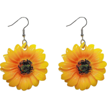 par de pendientes colgantes de girasol acrílico con forma de flor para mujer