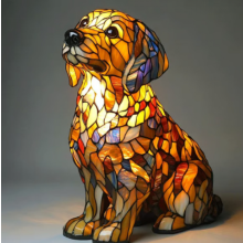 Veilleuse LED en résine représentant un Golden Retriever - Figurine animale créative, décoration artistique pour la maison ou le burea