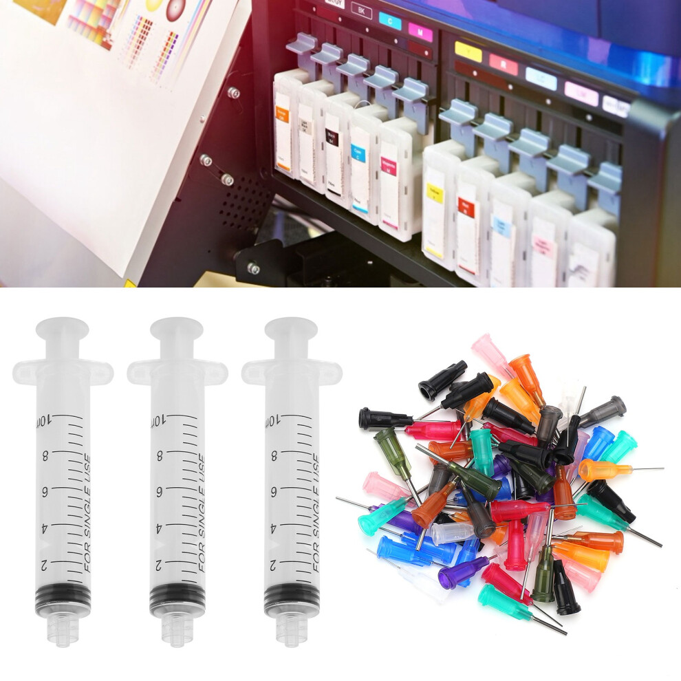 60Pcs 10Ml Plastic Syringe Needle Set With 3 Needles, Manual Dispenser 4951358812868