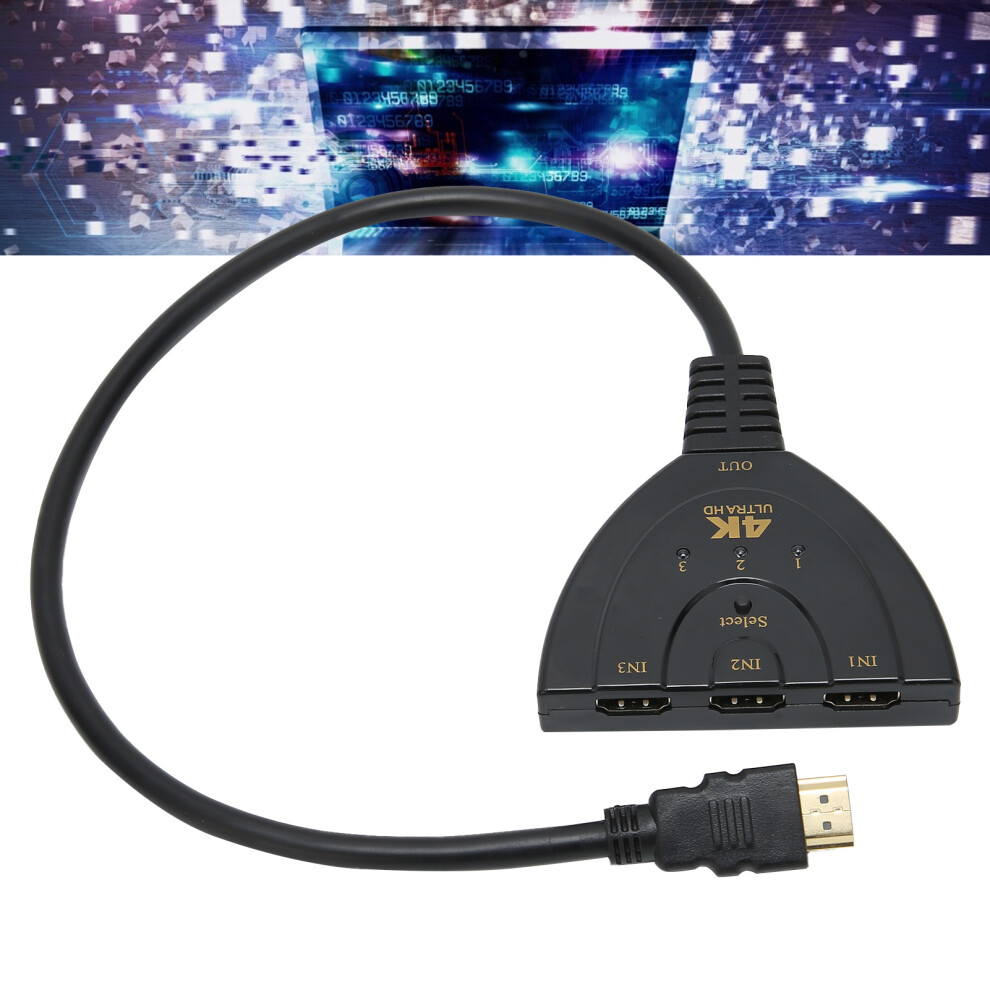 4K Hdmi Switcher 3 In 1 Out Splitter 15M Cable Black 7651358816626
