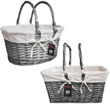 (Grey, Rectangular) H-line Traditional Split Willow Shopping Basket with Folding Handles Vintage Storage Wicker Hamper Organiser
