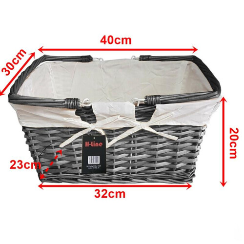 (Grey, Rectangular) H-line Traditional Split Willow Shopping Basket with Folding Handles Vintage Storage Wicker Hamper Organiser 2