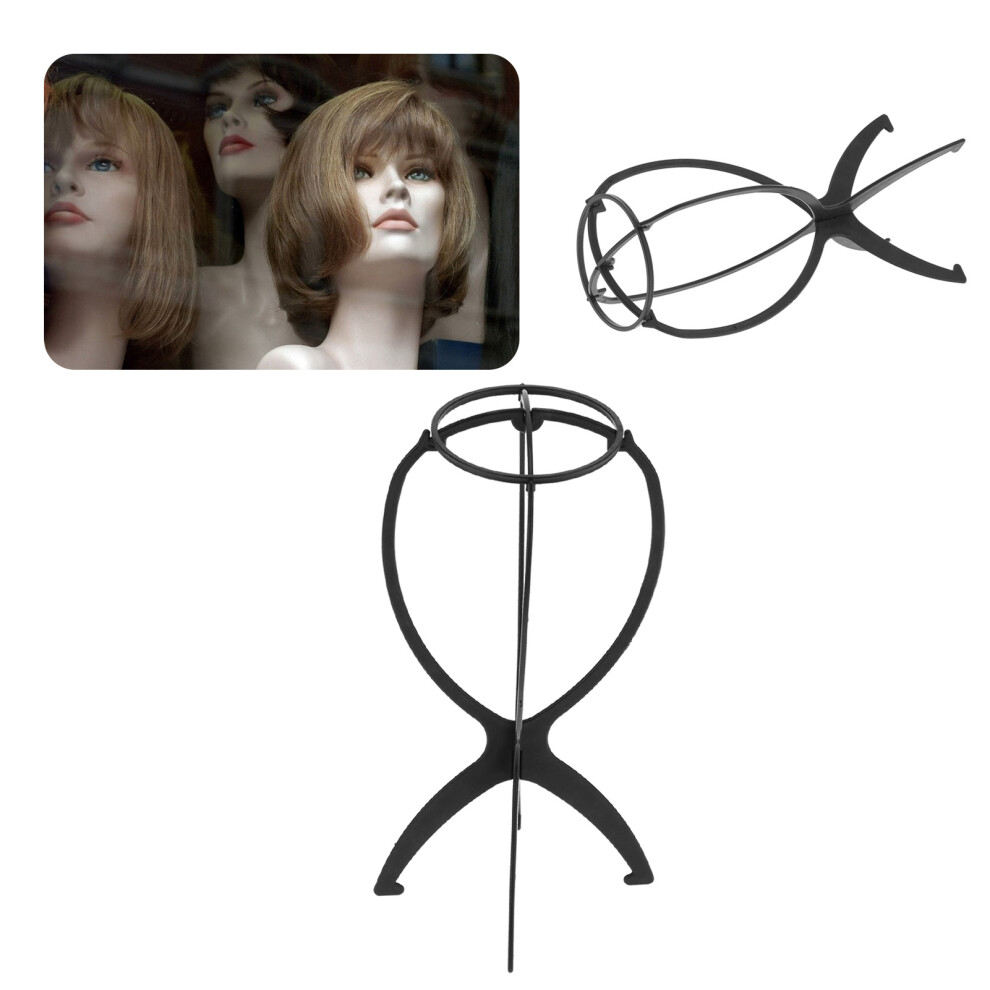 Unisex Black Portable Folding Wig Head Stand Travel Rack For Salon And Home Use