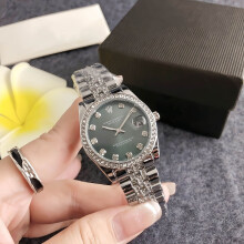 (Silver green) Trendy and fashionable neutral round steel band ladies' watch