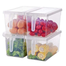 (Clear) 4 Pack, Plastic Storage Containers Square Handle Food Storage Organizer Boxes with Lids for Refrigerator Fridge Freezer Cabinet Bins