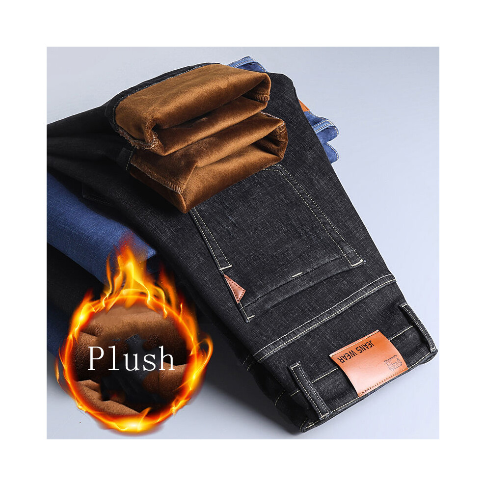 (Black, 34) HKEDES 2025 New Men's Warm Winter Fashion Comfort Casual Pants Classic Business Fleece Thickened Business Trousers Male Brand Clothing-image-OPC-PMSKYXK-NEW