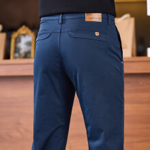 (Blue, 28) HKEDES 2025 Winter Men's High-quality Wool Pants, 97% Cotton, Elastic Fleece, Thick, Business Straight Pants, Black and Navy Blue Gray