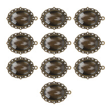 10 Sets Bronze Glass Patch Pendant Oval Trays DIY Jewelry Supplies