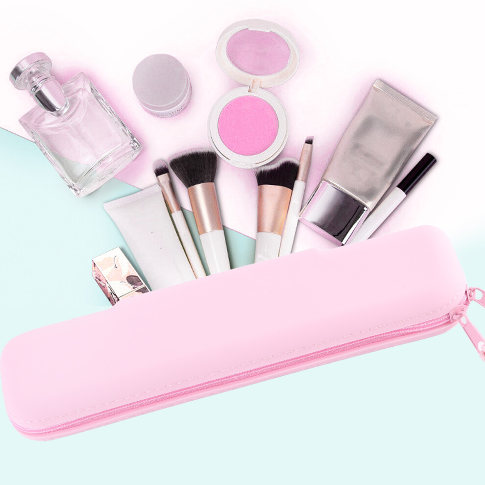 Compact Pink Silicone Travel Pouch for Makeup and Toiletries Storage