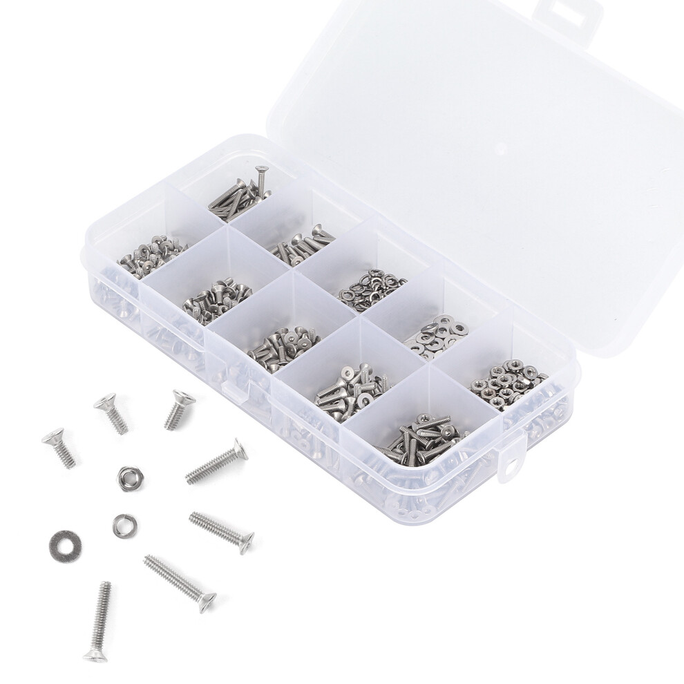 600Pcs 304 Stainless Steel Countersunk Hex Bolts Nuts Washers Assortment Set 6901358845111