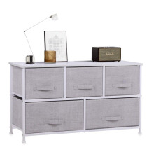 (Grey) Joolihome Chest of Drawers, 5 Fabric Drawers Storage Unit with Wooden Top and Metal Frame, Cloth Storage Organizer for Bedroom Living Room
