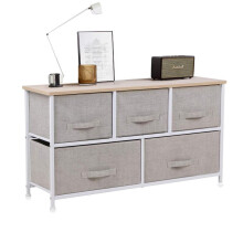 (Beige) Joolihome Chest of Drawers, 5 Fabric Drawers Storage Unit with Wooden Top and Metal Frame, Cloth Storage Organizer for Bedroom Living Room