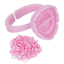 Eyelash Extensions Lash Glue Ring Holders 100pcs Pink Lash Organizer Tool