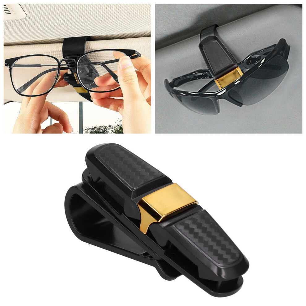 Carbon Fiber Sun Visor Glasses Clip 180 Rotatable Universal Holder Gold 8071358859406