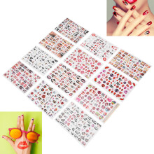 Variety Pack: 12 Sheet Self-Adhesive Lips Pattern Nail Stickers