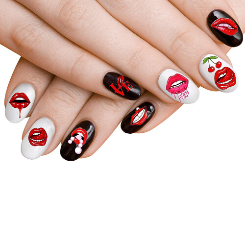 Variety Pack: 12 Sheet Self-Adhesive Lips Pattern Nail Stickers 2