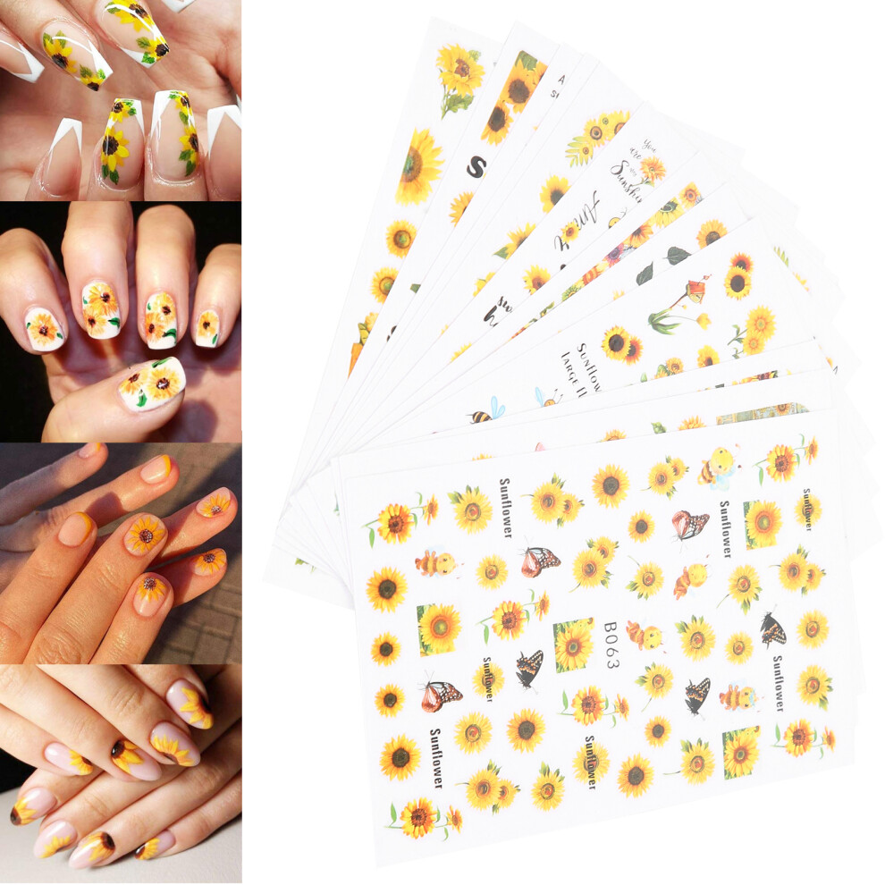 12pcs Sunflower Nail Art Stickers for DIY Manicure & Decor