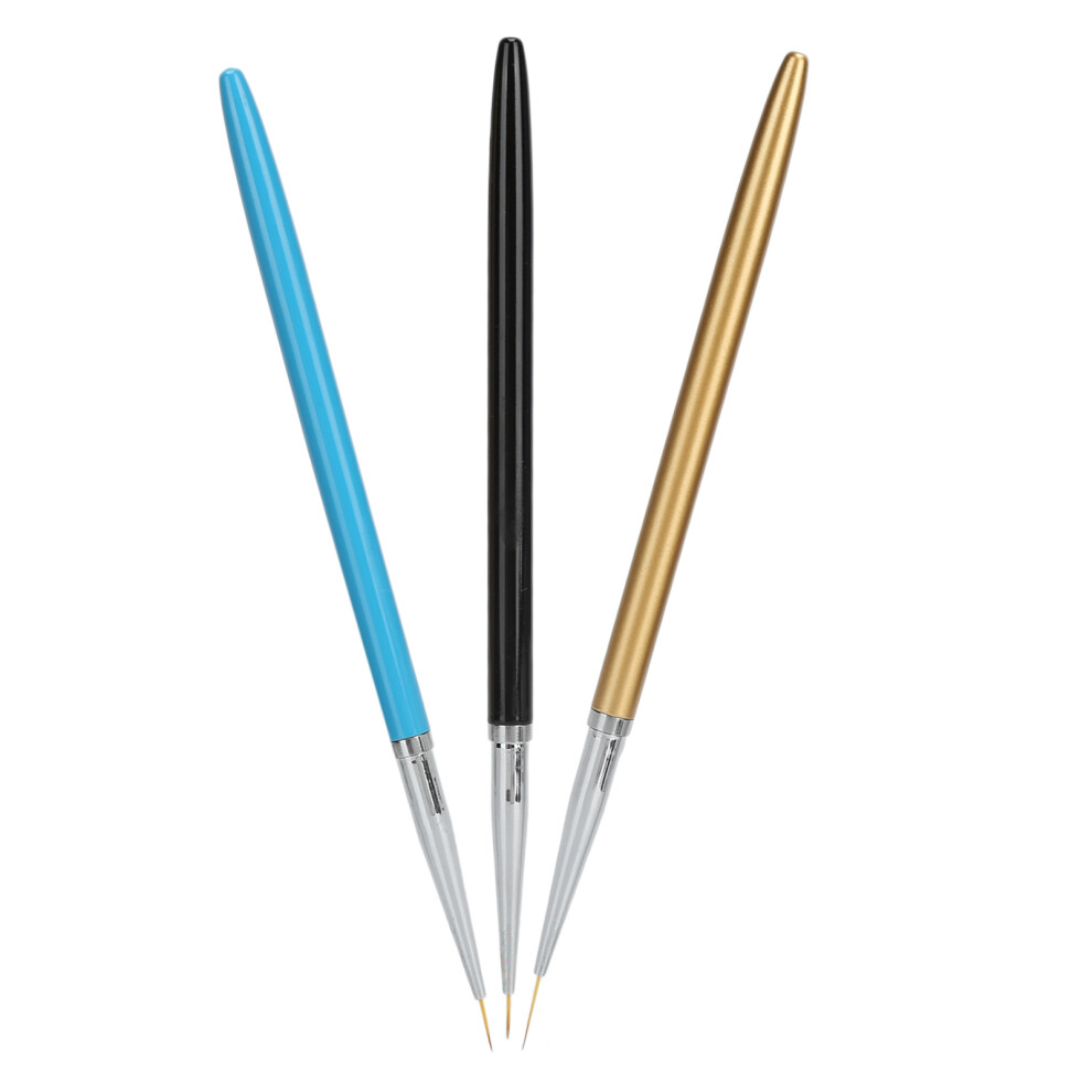 3pcs Nail Art Liner Brushes Set Alloy Nylon 7mm-11mm Tips