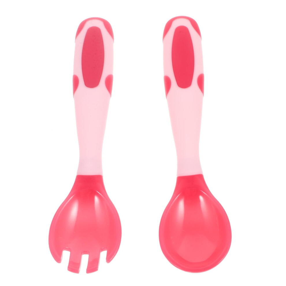 Left-Handed Cutlery Bendable Spoon And Fork Training Utensils For Toddlers Self-Feeding And Weaning Lightweight Pink